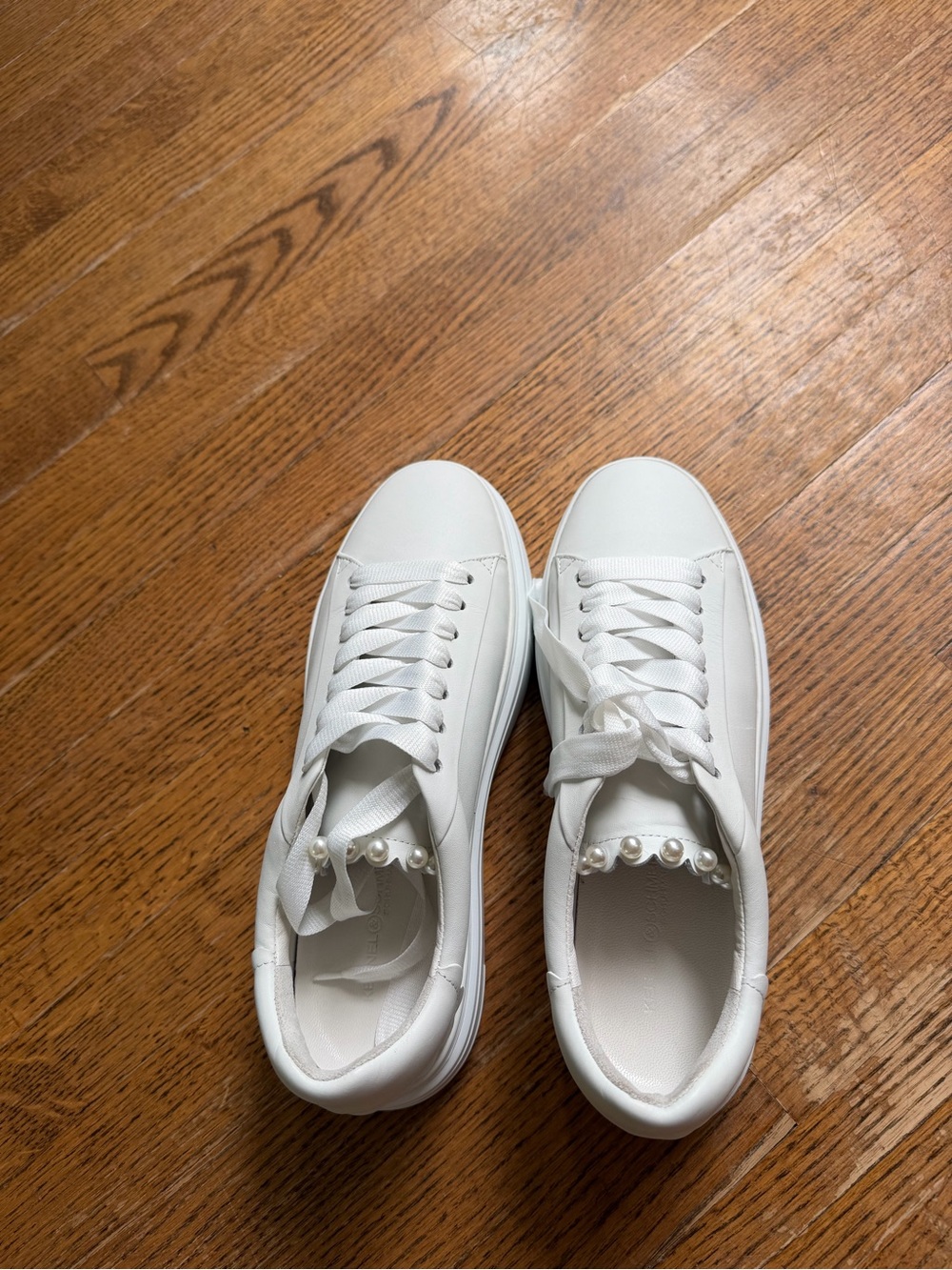 Women's White Pearl-Trim Lace-Up Sneakers